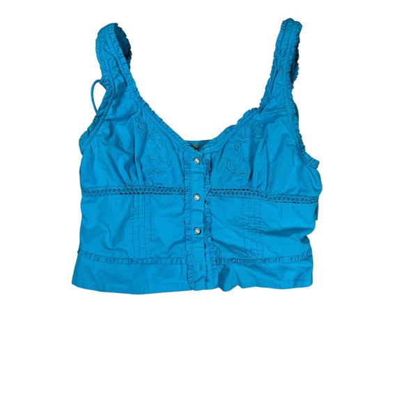 Free People Kerry Crop Top Womens S Embroidered Lace Cotton Tank Blue Butterfly - Picture 1 of 7